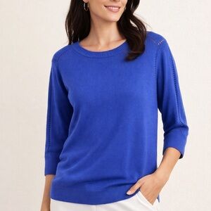 Banana Republic XL Blue Cotton Blend Sweater 3/4 Sleeve Lightweight Knit Classic